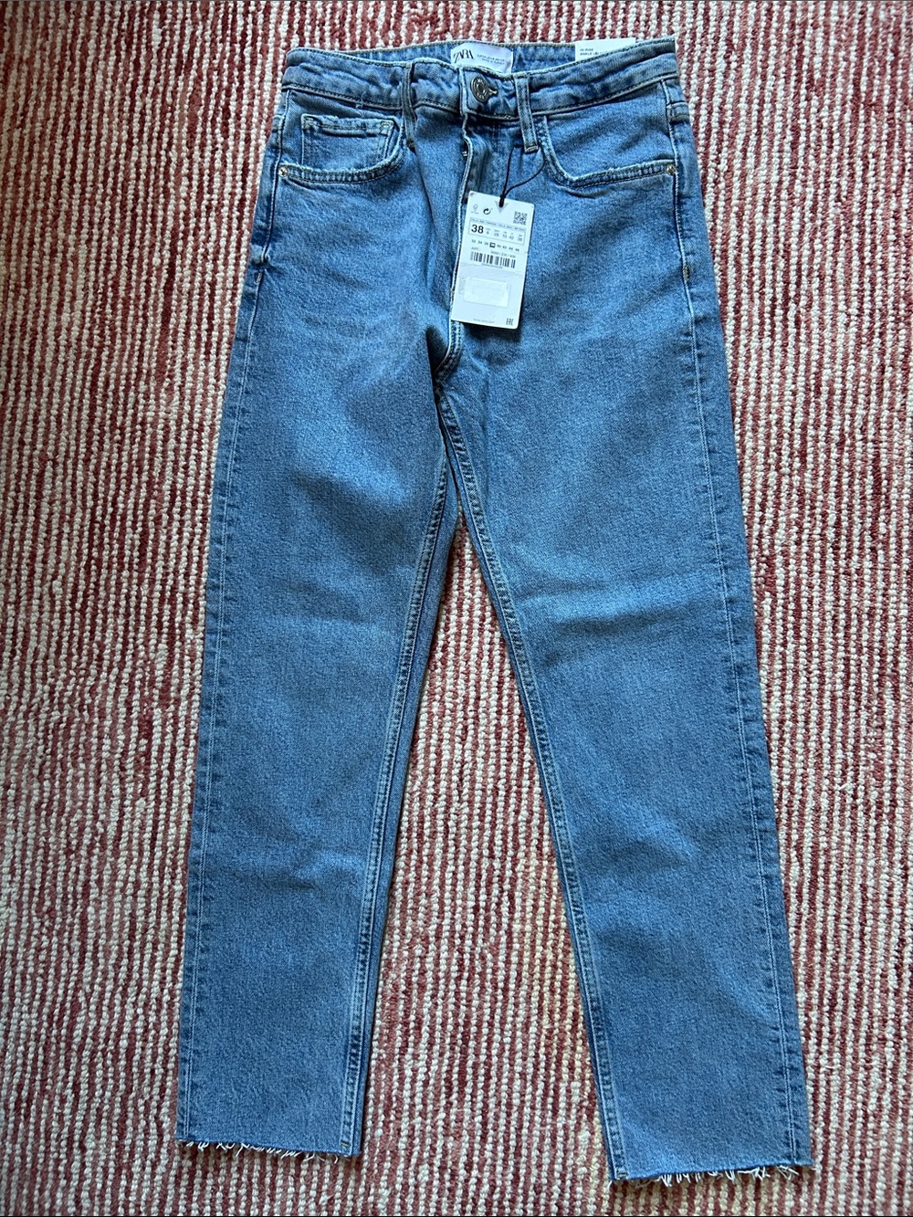 Zara Women's High-Rise Blue Straight-Leg Jeans